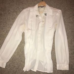 Jennifer Lopez button up blouse with collar jewels